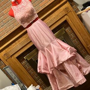 EUC Sz 12 Envious Couture 2 piece pink lace & taffeta prom dress gown
